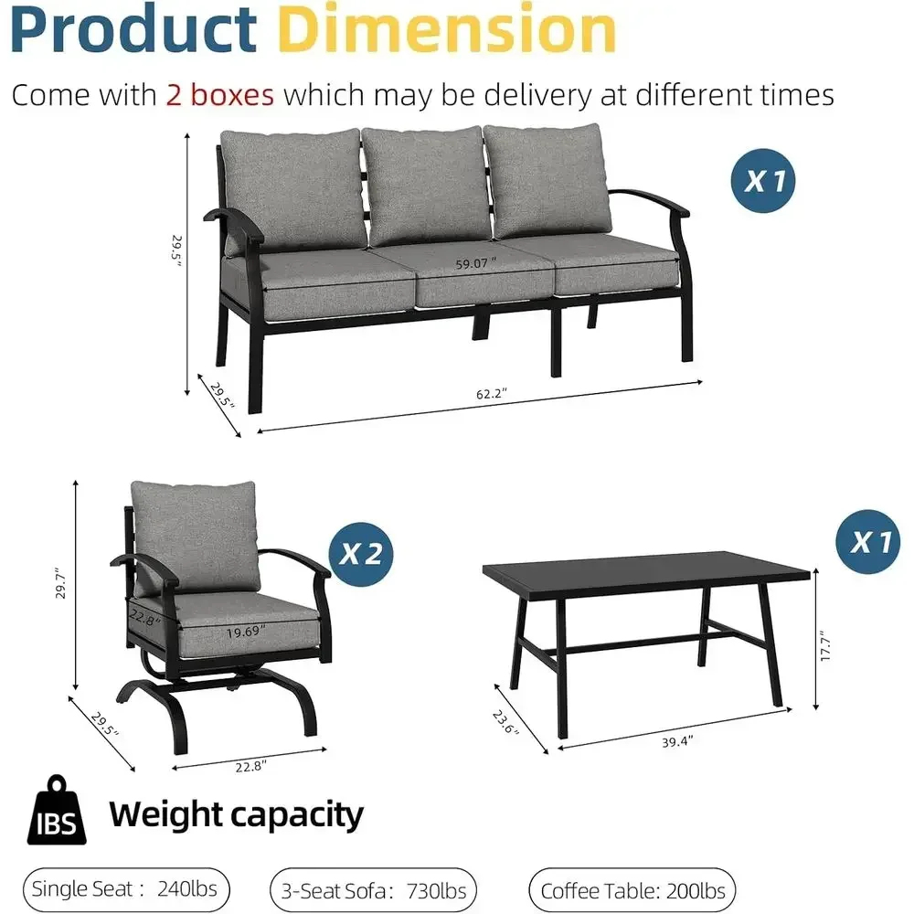 グレーの屋外用金属製パティオ家具セット。コーヒーテーブルとロ - Outdoor Furniture Metal Chairs のレビューと価格